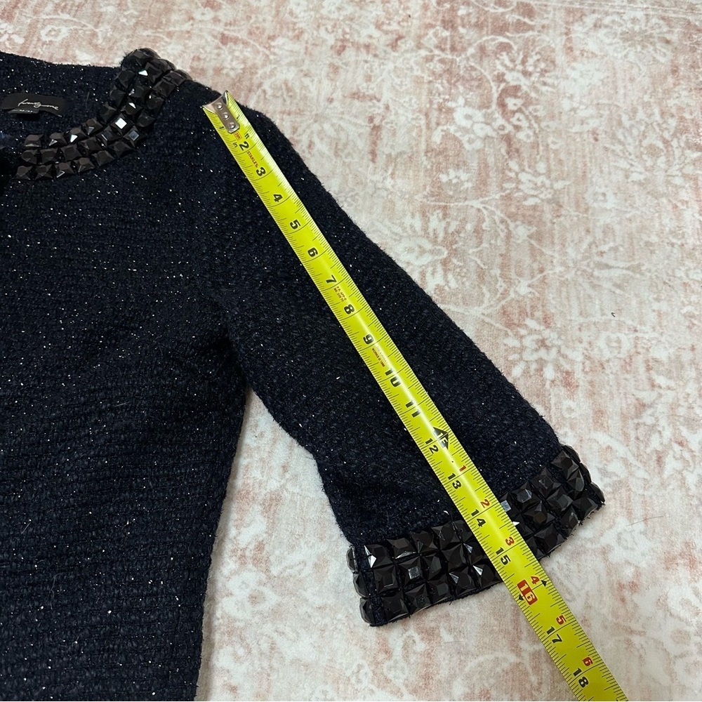 Rhinestone Navy Tweed Metallic 3/4 Sleeve Jacket - Picture 11 of 12